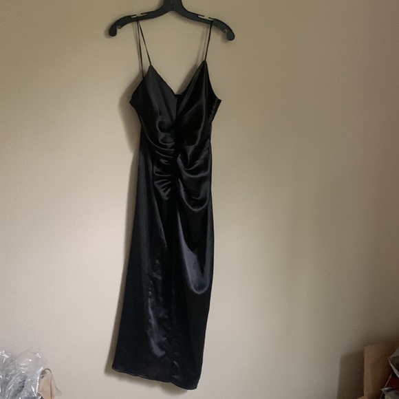ZARA NEW WOMAN MIDI STRAPPY CAMISOLE DRESS GATHERING SLIT BLACK 0387/155 - Picture 1 of 5